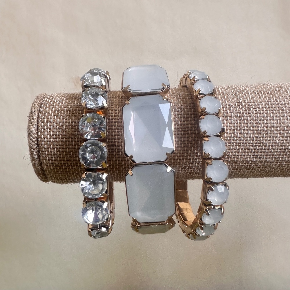 Three Stretch Bracelets, Rhinestone, Milky Costume, New